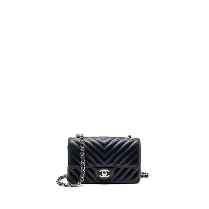 Chanel mini rectangular flap bag chevron lambskin navy