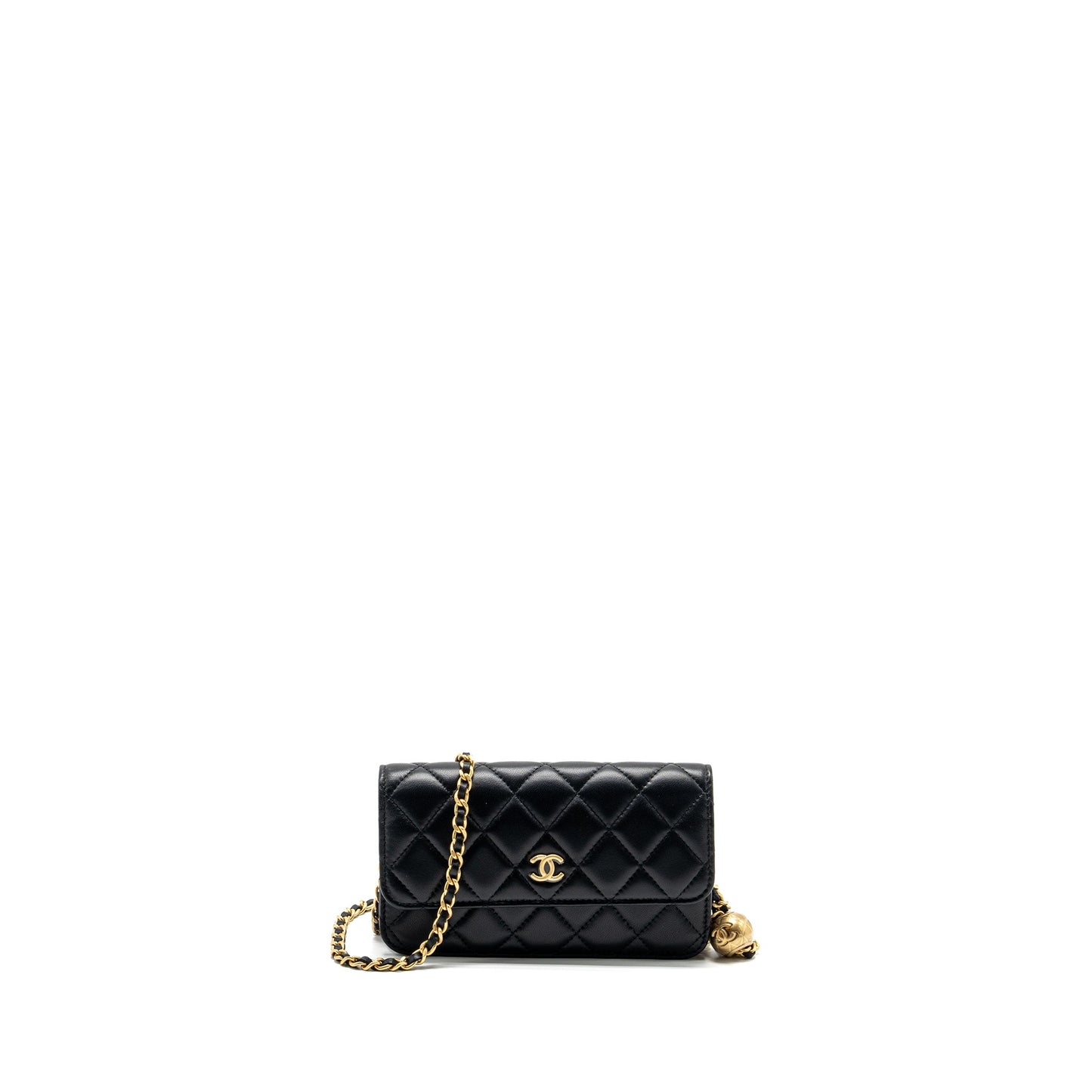 Chanel Pearl Crush mini flap wallet with chain lambskin black  (microchip)