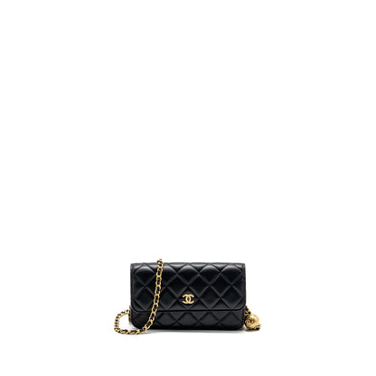 Chanel Pearl Crush mini flap wallet with chain lambskin black  (microchip)