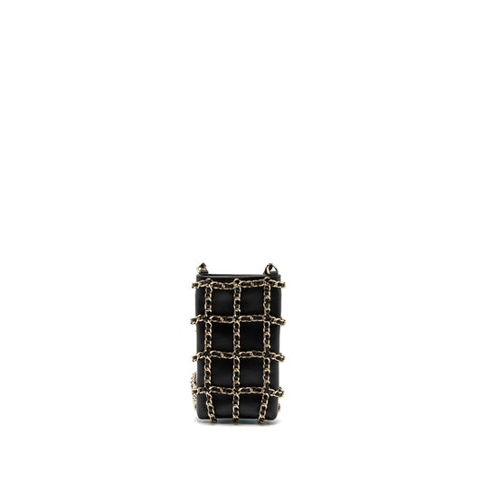 Chanel Gold Cluth O Chain Vertical Phone Holder Lambskin Black