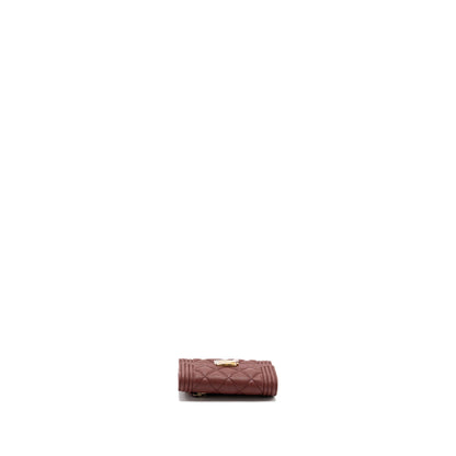 Chanel boy compact wallet caviar dark red