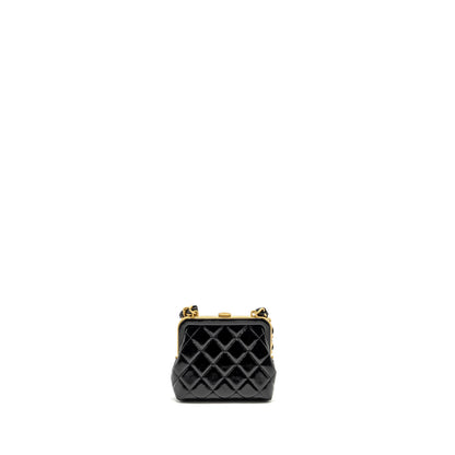 CHANEL 24A Bowknot Clutch With Chain Patent Crumpled lambskin/Shiny Lambskin Black/Pink  (Microchip)