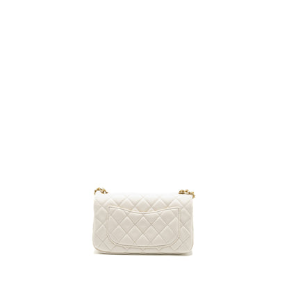Chanel Pearl Crush Mini Rectangular Flap Bag Lambskin White  (Microchip)