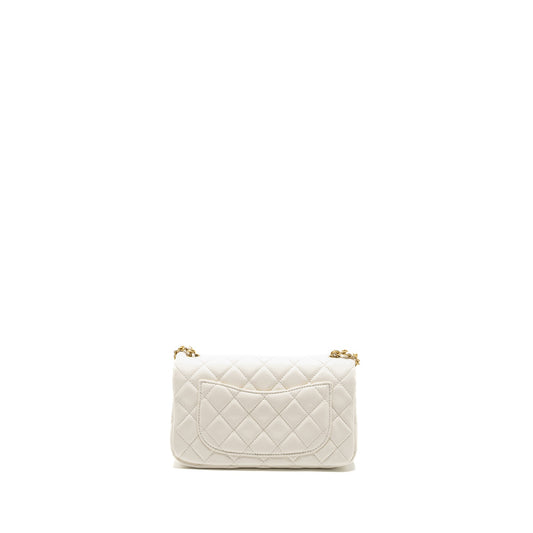 Chanel Pearl Crush Mini Rectangular Flap Bag Lambskin White  (Microchip)