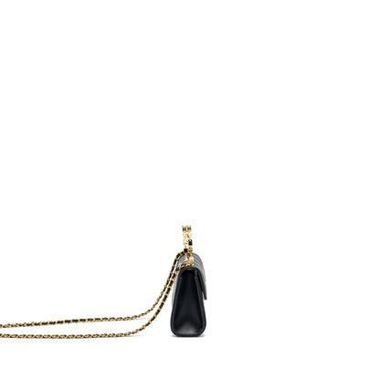 Chanel 22B Enamel Top handle Mini Flap Bag Lambskin Black  (Microchip)