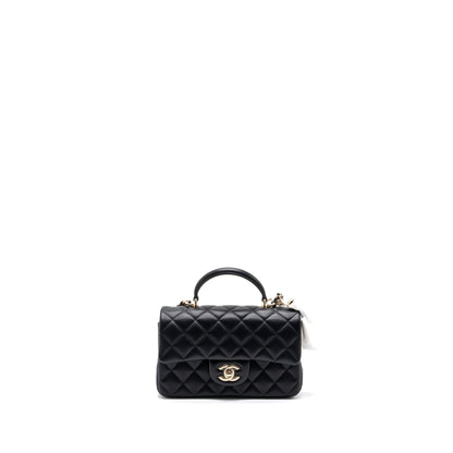 Chanel 22P Lion Charm Top Handle Mini Rectangular Flap Bag Lambskin Black L (microchip)