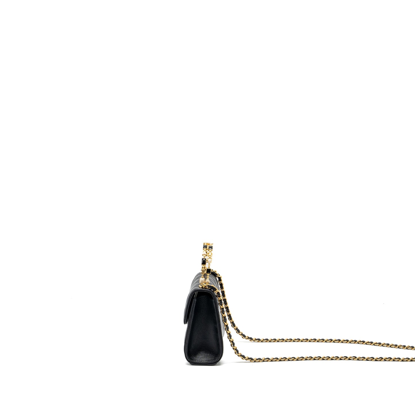 Chanel 22B Enamel Top handle Mini Flap Bag Lambskin Black  (Microchip)