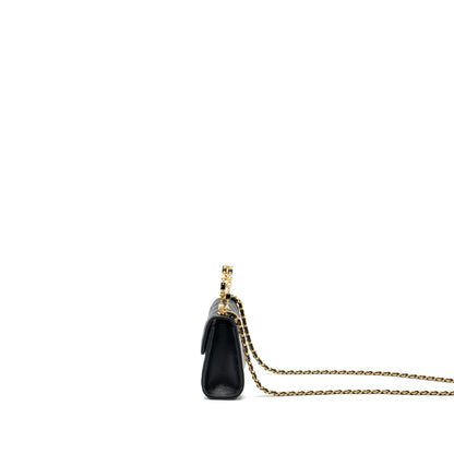 Chanel 22B Enamel Top handle Mini Flap Bag Lambskin Black  (Microchip)