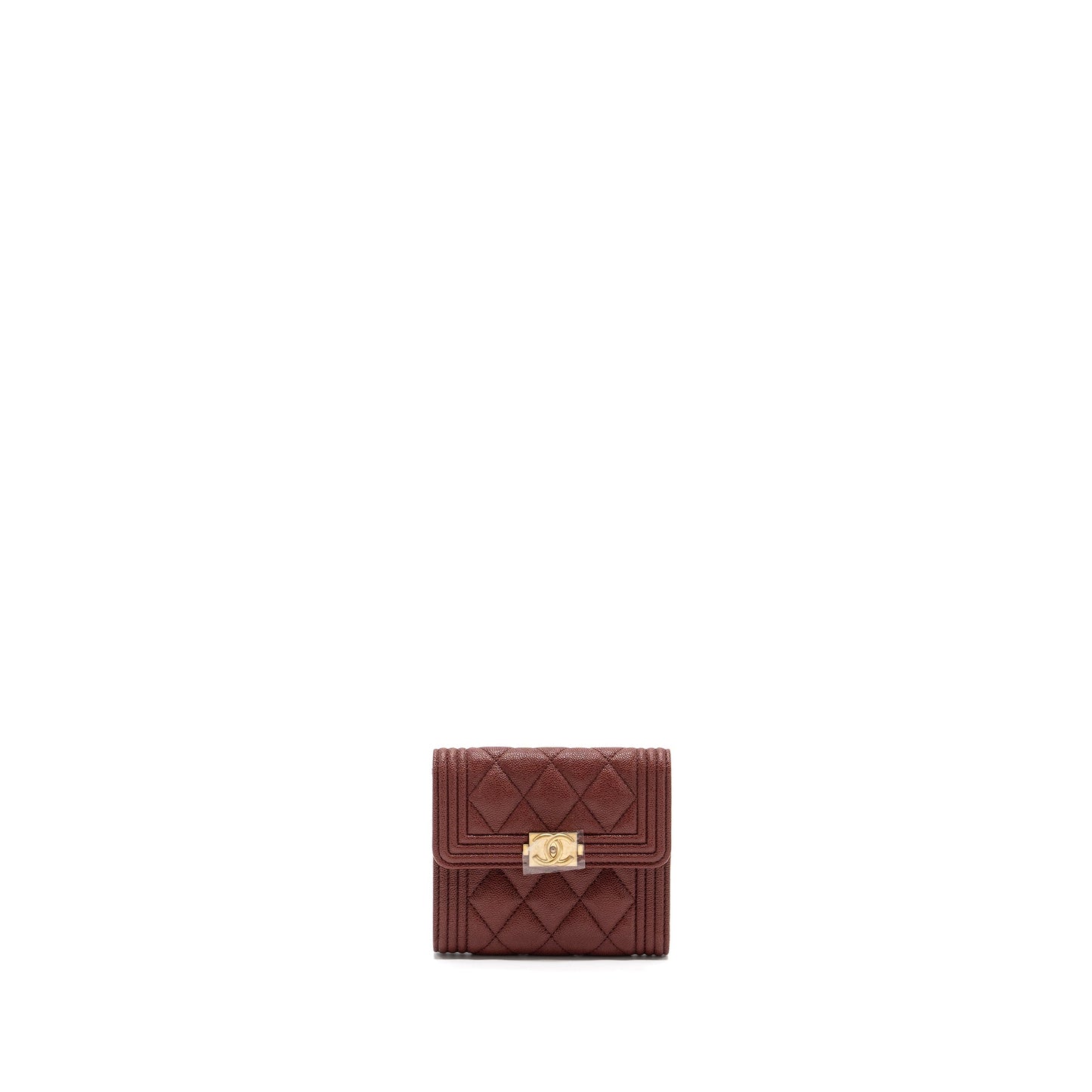 Chanel boy compact wallet caviar dark red