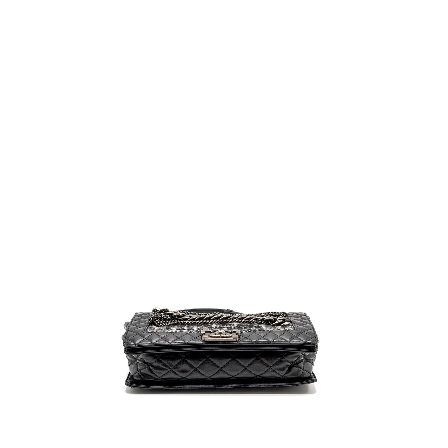 Chanel Multi Chain Boy Bag Calfskin/Tweed Black