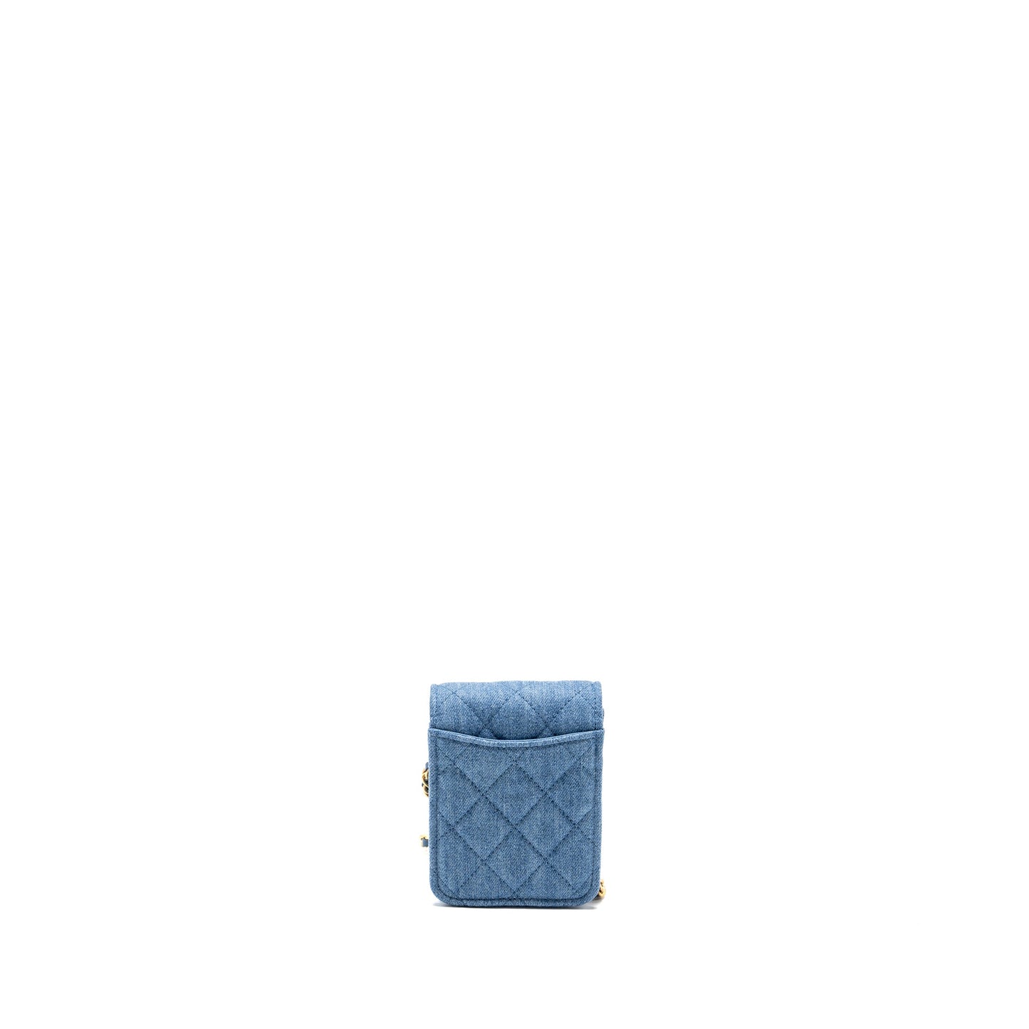 CHANEL Mini Vertical Flap Clutch With Chain Denim Blue  (microchip)