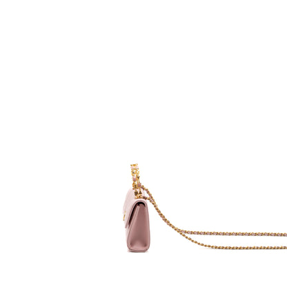 Chanel 22B Flap Bag With Enamel Top Handle Lambskin Light Pink  (Microchip)