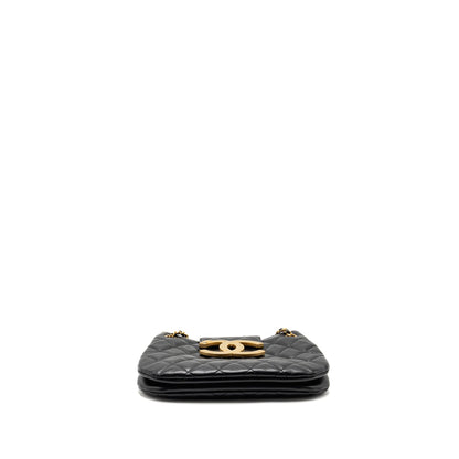 Chanel 24C Quilted Small Messenger Bag Black Lambskin  (Microchip)