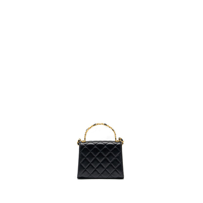 Chanel 22B Enamel Top handle Mini Flap Bag Lambskin Black  (Microchip)