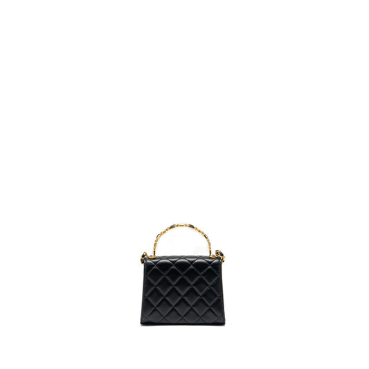 Chanel 22B Enamel Top handle Mini Flap Bag Lambskin Black  (Microchip)