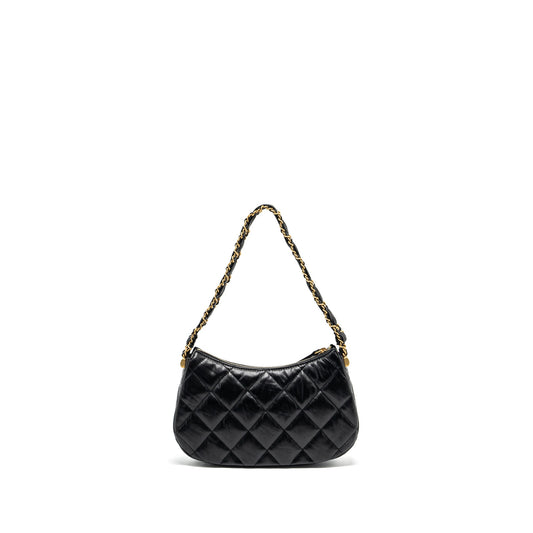 Chanel 23k 19 Hobo Shoulder Bag Calfskin Black  (microchip)