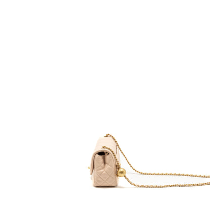 Chanel Pearl Crush Mini Square Flap Bag Lambskin Light Beige  (Microchip)