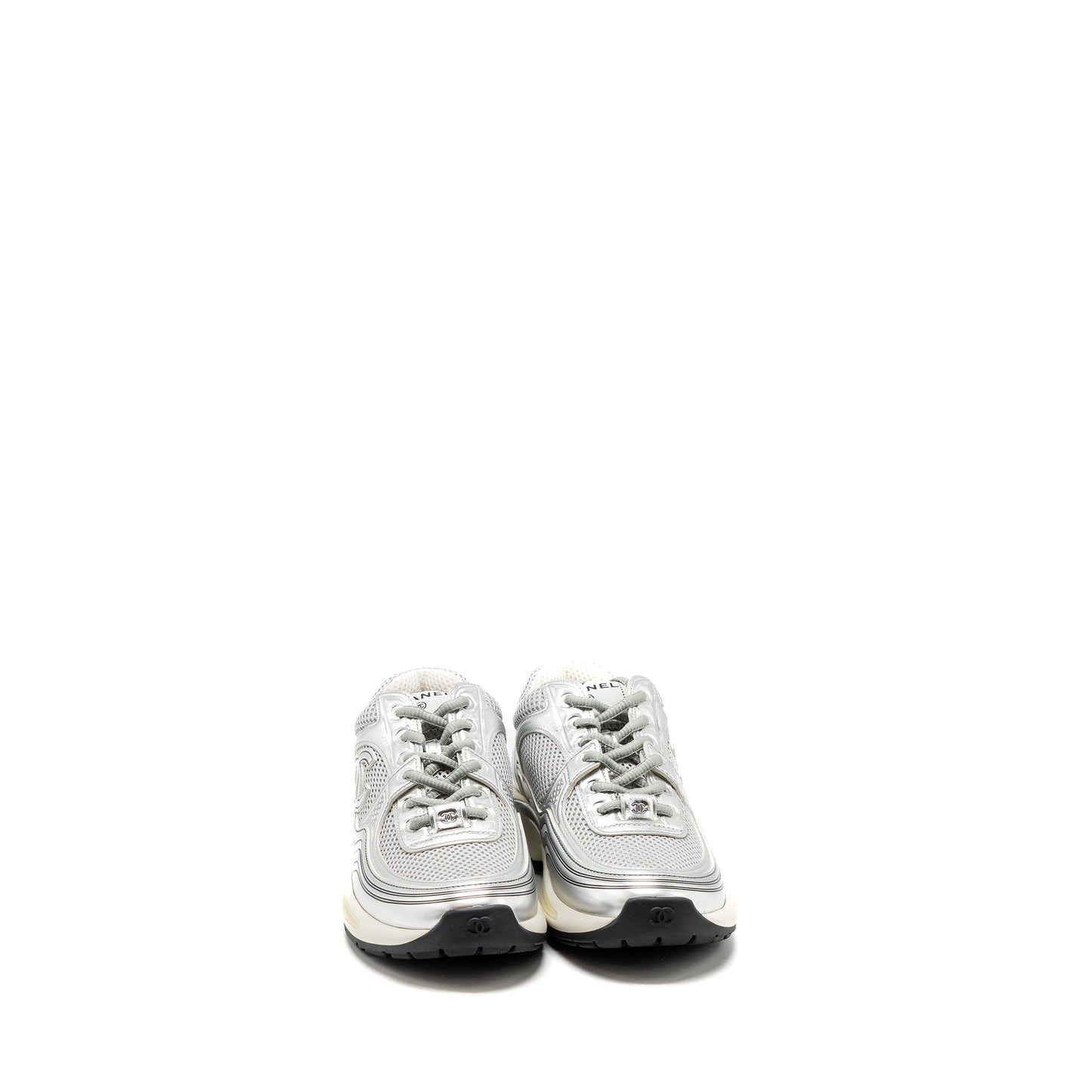 Chanel 23C size 38 metallic trainer / sneakers silver multicolour