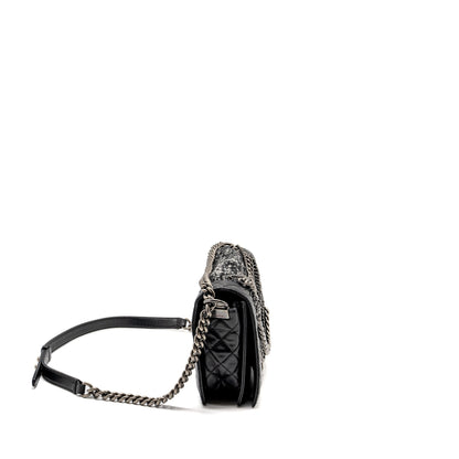 Chanel Multi Chain Boy Bag Calfskin/Tweed Black
