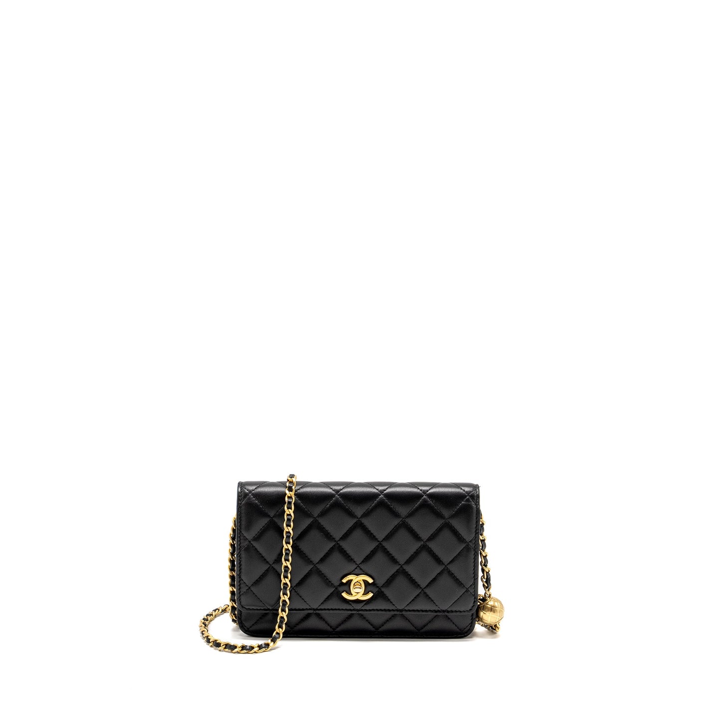 CHANEL Pearl Crush Wallet on Chain Lambskin Black  (Microchip)