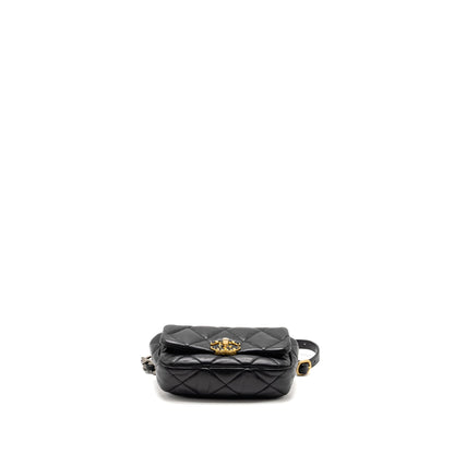 Chanel 19 Quilted Waist Belt Bag Shiny Goatskin Black