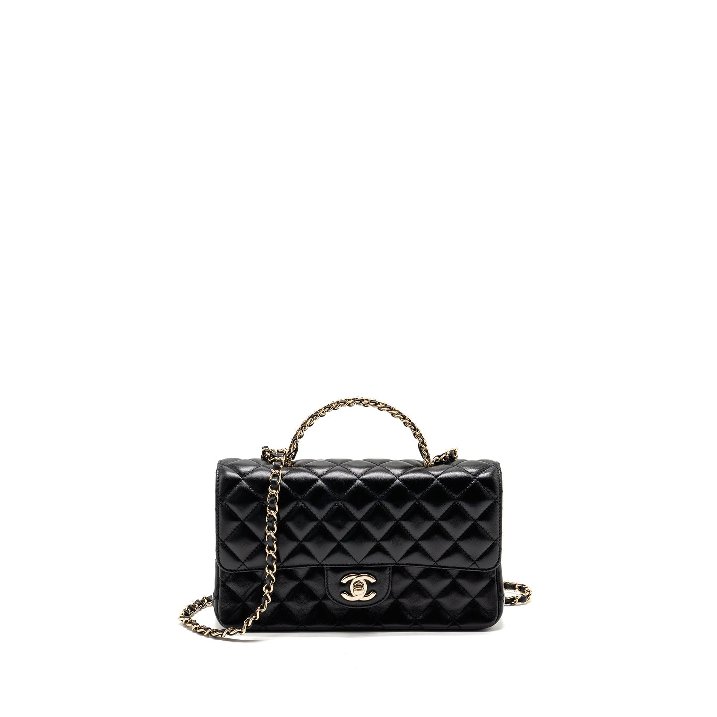 Chanel 23a Crystal Top Handle Flap Bag Shiny Lambskin Black L(microchip)