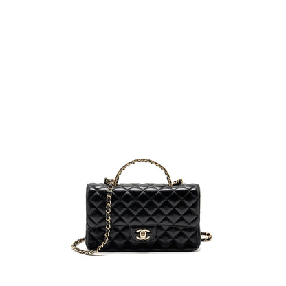 Chanel 23a Crystal Top Handle Flap Bag Shiny Lambskin Black L(microchip)