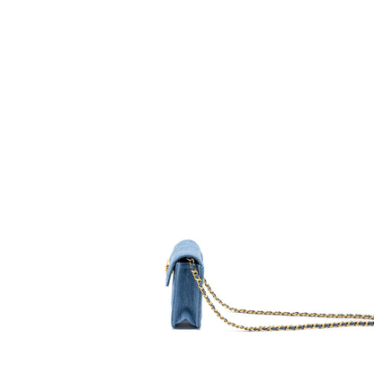 CHANEL Mini Vertical Flap Clutch With Chain Denim Blue  (microchip)