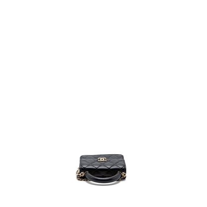 chanel top handle mini flap bag with chain lambskin black L (microchip)
