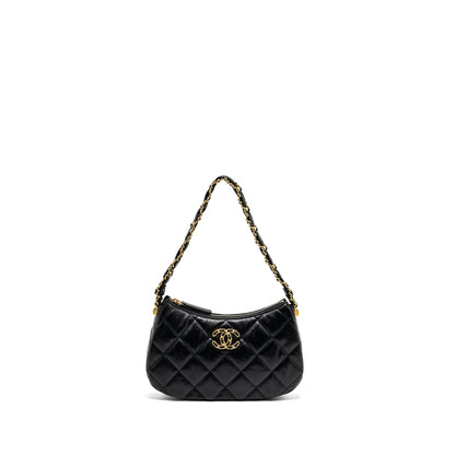 Chanel 23k 19 Hobo Shoulder Bag Calfskin Black  (microchip)