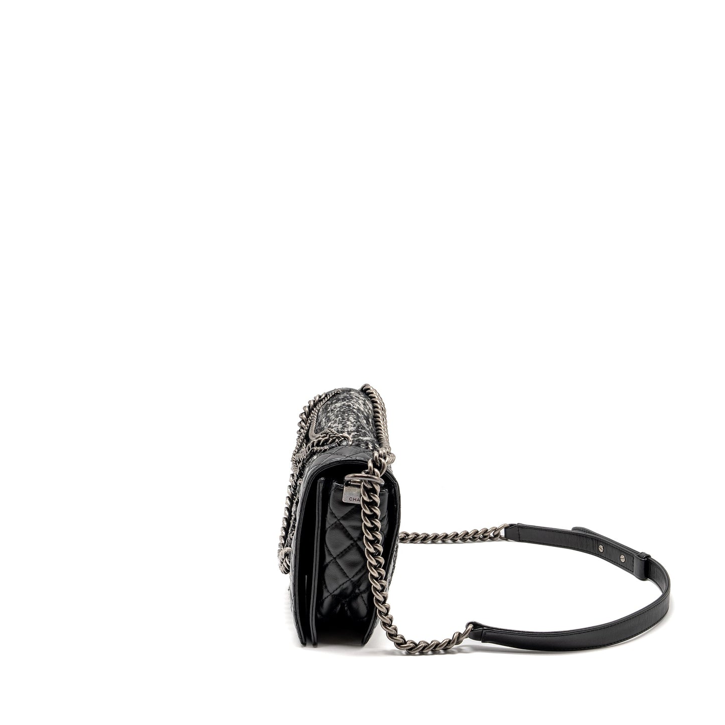 Chanel Multi Chain Boy Bag Calfskin/Tweed Black