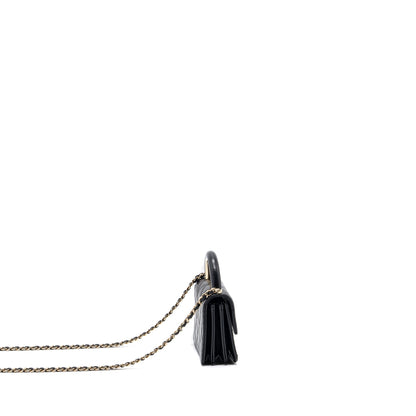 chanel top handle mini flap bag with chain lambskin black L (microchip)