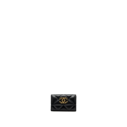 Chanel 19 flap card holder lambskin black  (microchip)