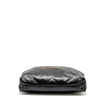 CHANEL Medium 22 Bag Gold Letter Shiny Calfskin Black  (Microchip)