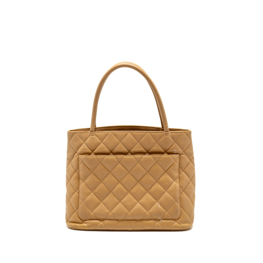 CHANEL Vintage Medallion Tote Bag Caviar Beige