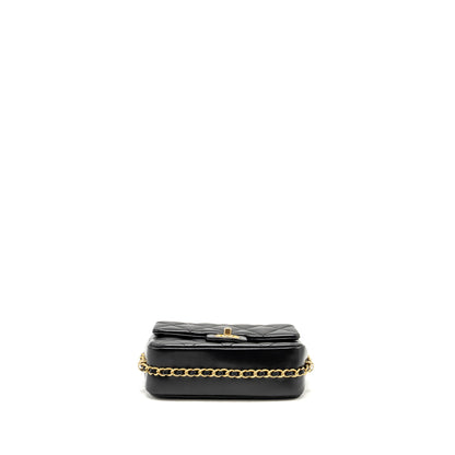 Chanel Mini Coco CC Logo Quilted Flap Bag Lambskin Black  (Microchip)