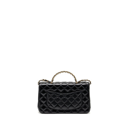 Chanel 23a Crystal Top Handle Flap Bag Shiny Lambskin Black L(microchip)