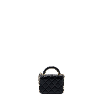 chanel top handle mini flap bag with chain lambskin black L (microchip)