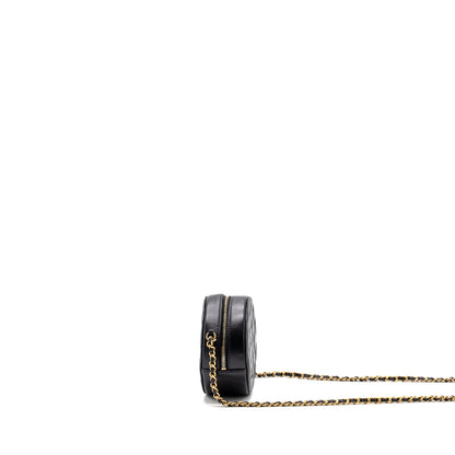 Chanel Limited Edition Charm Round Clutch With Chain Lambskin Black
