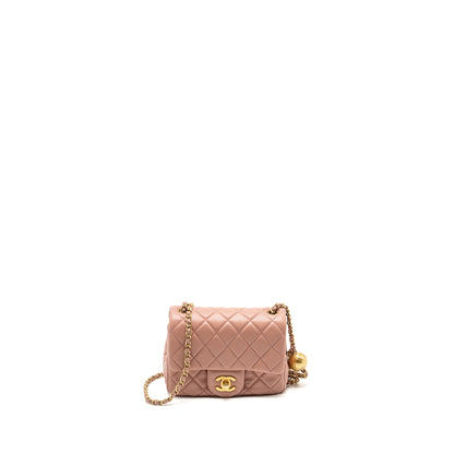 Chanel Pearl Crush Mini Square Flap Bag Lambskin Pink  (microchip)