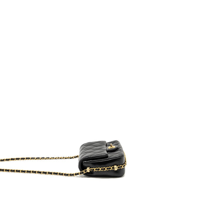 Chanel Mini Coco CC Logo Quilted Flap Bag Lambskin Black  (Microchip)