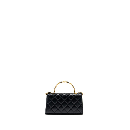 Chanel 22b Enamel Top Handle Flap Bag Lambskin Black  (Microchip)