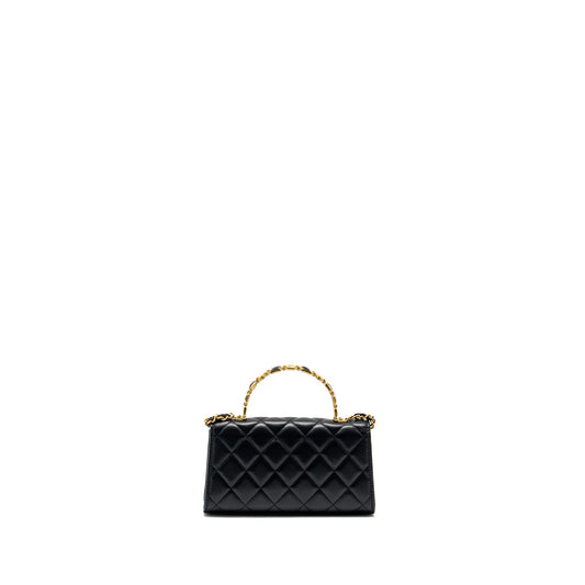 Chanel 22b Enamel Top Handle Flap Bag Lambskin Black  (Microchip)