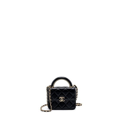 chanel top handle mini flap bag with chain lambskin black L (microchip)
