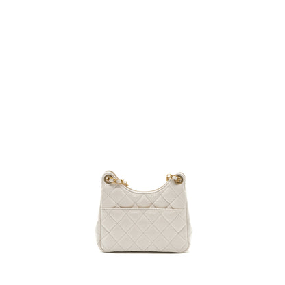 Chanel 23b Small Hobo Bag Shiny Calfskin White Brushed (Microchip)