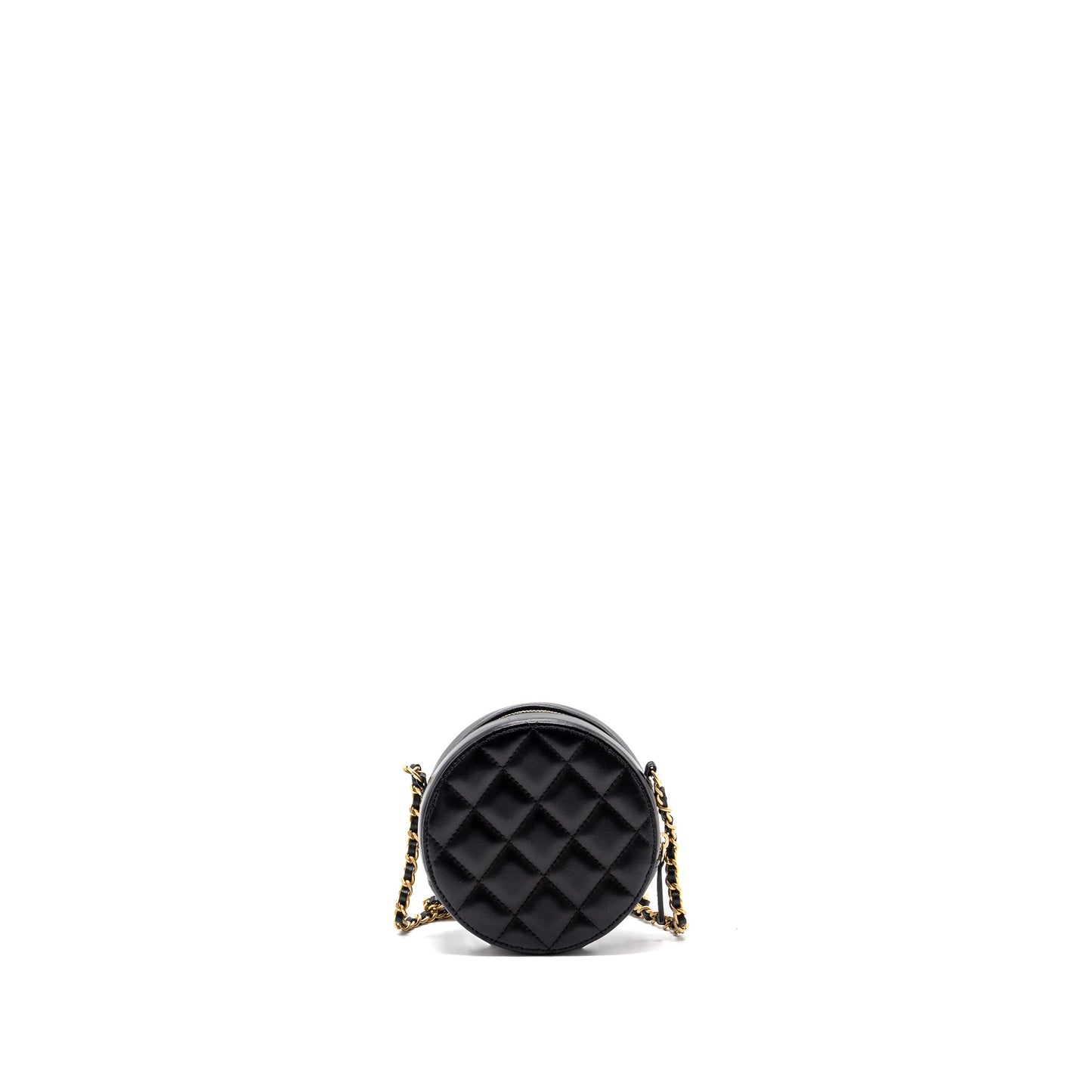 Chanel Limited Edition Charm Round Clutch With Chain Lambskin Black