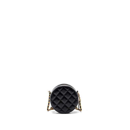 Chanel Limited Edition Charm Round Clutch With Chain Lambskin Black