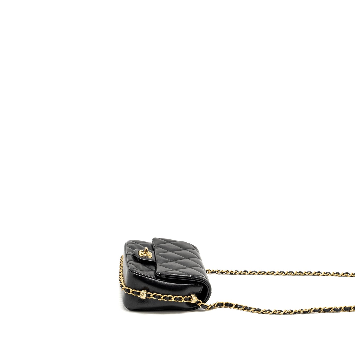 Chanel Mini Coco CC Logo Quilted Flap Bag Lambskin Black  (Microchip)