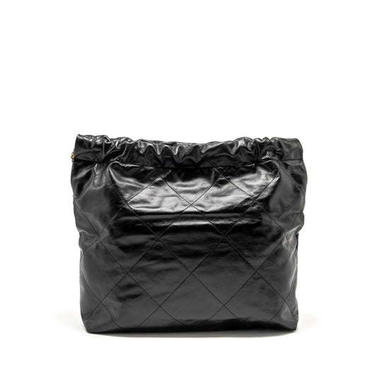 CHANEL Medium 22 Bag Gold Letter Shiny Calfskin Black  (Microchip)