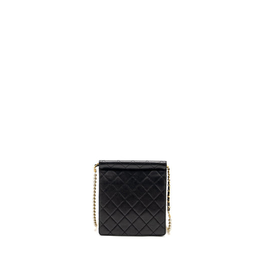 Chanel 19S Pearl Chain Quilted Vertical Flap Bag Lambskin Black